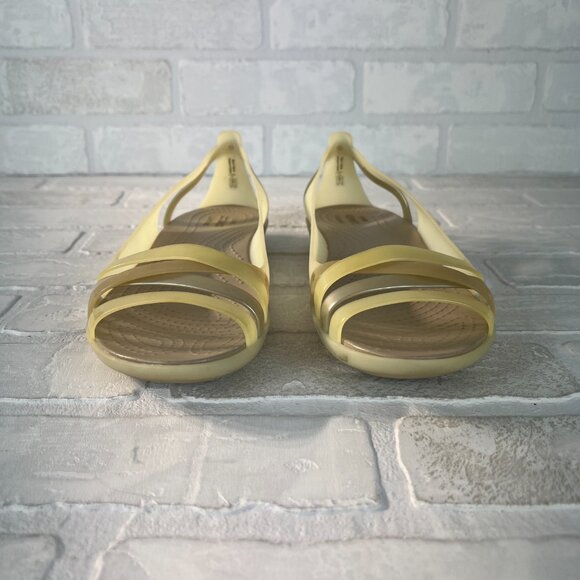 Crocs Flats Sandals Women 10 Jelly Creamy Yellow Slip On Strappy Open Toe Cutout - Picture 6 of 12